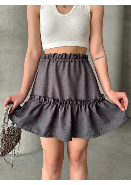 Fırfırlı Gri Mini Etek modelleri