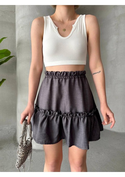 Fırfırlı Gri Mini Etek indirimleri