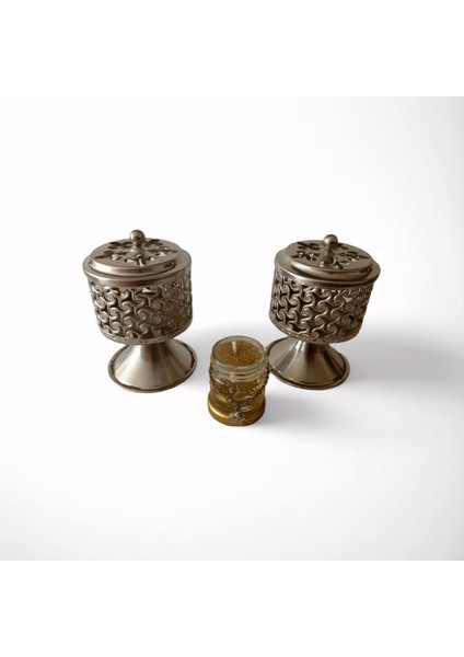 Gümüş Renk 2 Adet Şık Tasarımlı Metal Tütsü & Buhurdanlık Seti (Simli Mum Hediyeli) Mod3 fiyatları