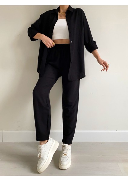 Barbora Keten Günlük Ikili Takım Elbise Pantolon Gömlek Ln21Sıyah20