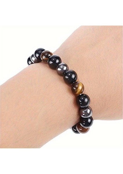 Erkek Modası Doğal Taş Hematit, Kaplan Gözü, Obsidyen Bileklik, Kadın Erkek Kullanabilir Üçlü Doğal Taş Koruma Koruma Bileklik