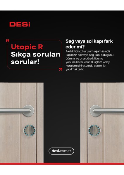 Utopic R Siyah Akıllı Kilit Telefondan Kontrol - 2 Adet Kumandalı Set - Her Kapıya Deliksiz Montaj Imkanı