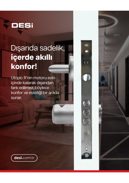 Utopic R Siyah Akıllı Kilit Telefondan Kontrol - 2 Adet Kumandalı Set - Her Kapıya Deliksiz Montaj Imkanı
