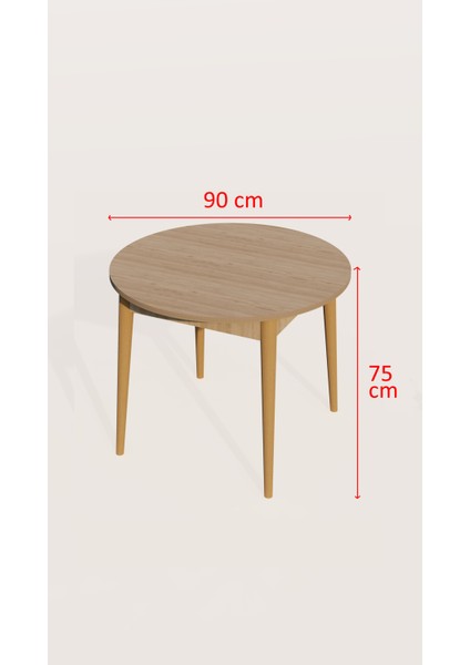 90 cm Mdf Yuvarlak Mutfak Masası,sabit Mutfak Masası, Balkon Masası, Ahşap Masa 4 Kişilik Masa (Meşe)