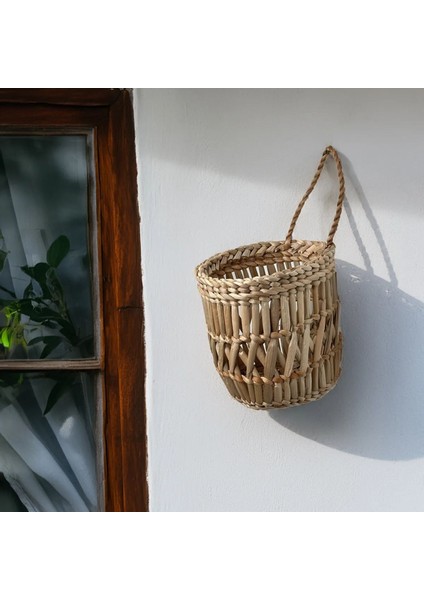 Dekoratif Çok Amaçlı Doğal El Yapımı Hasır Saksı Sepet / 10X10 cm