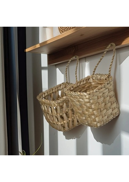 Dekoratif Çok Amaçlı 2'li Doğal El Yapımı Hasır Saksı Sepet / 10X10 cm