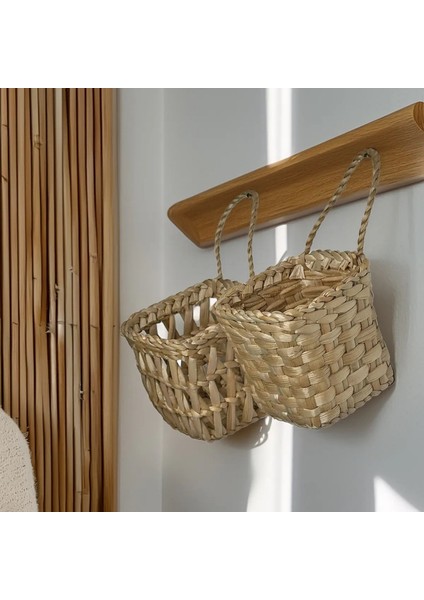 Dekoratif Çok Amaçlı 2'li Doğal El Yapımı Hasır Saksı Sepet / 10X10 cm