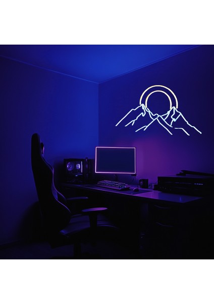 Dağ Neon LED Işık – Yatak Odası, Oturma Odası ve Oyun Odası Için LED Duvar Sanatı | Modern Estetik Duvar Dekoru (100 x 55 cm / 39 x 21IN & 55 x 23 cm / 21 x 9IN)