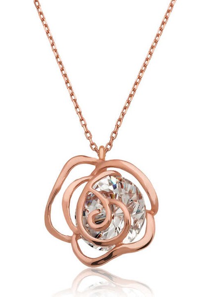 925 Ayar Gümüş Rose Gül Kadın Kolye modelleri