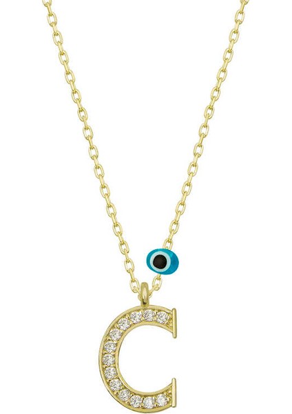 925 Ayar Gümüş Nazar C Harfi Kadın Gümüş Kolye