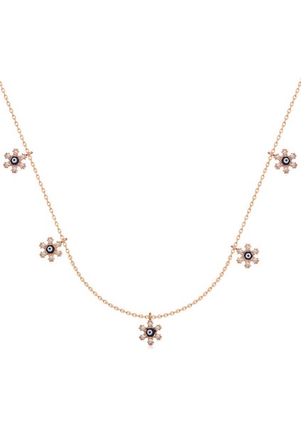 925 Ayar Gümüş Çiçek Nazarlı Şans Kadın Gümüş Kolye