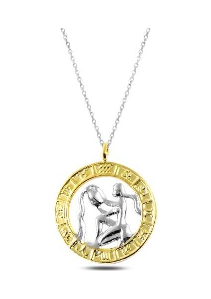 925 Ayar Gümüş Gold Kova Burcu Gümüş Kolye