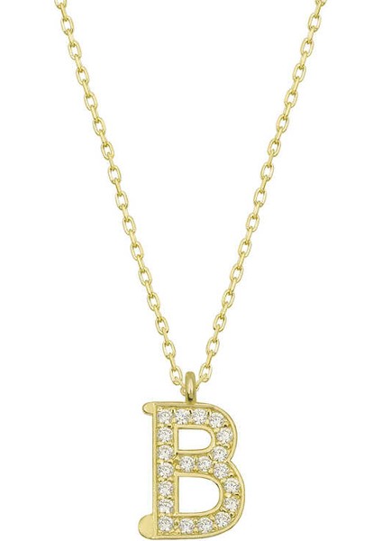 925 Ayar Gümüş Gold B Harfi Kadın Gümüş Kolye