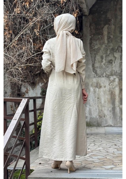 Naki & Mascara Dantel Detaylı Kuşaklı Elbise 25MY5102 Bej