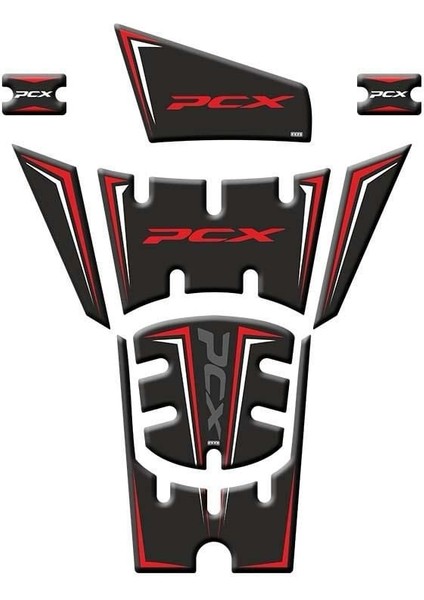 Honda Pcx 125 Dx 2025 8 Parça Tank Pad Seti Siyah Kırmızı