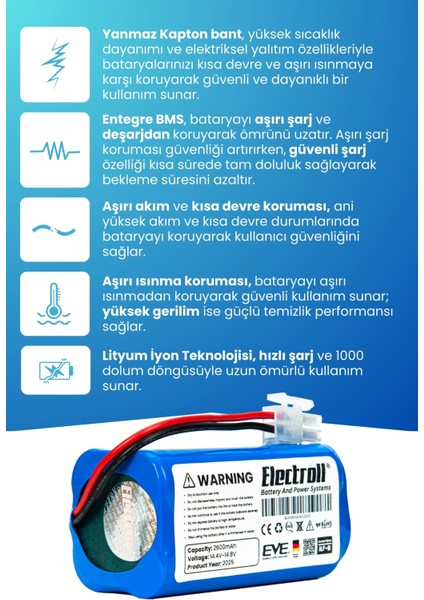 Irobat Queen Uyumlu Batarya (ORJİNAL KAPASİTE) 2600mah Pil Robot Süpürge Batarya Değişimi modelleri