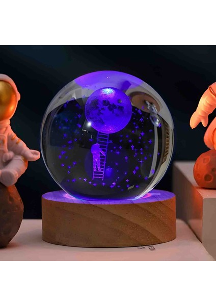 Kristal Cam Kar Küresi 3D Renk Değiştiren Rgb'li Doğal Ahşap Standlı USB Kablolu LED Işıklı Lamba Seti Konsept Dekoratif Hediyelik Eşya Top Dekor Özel Premium Seri fırsatları