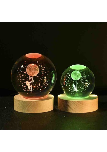 Kristal Cam Kar Küresi 3D Renk Değiştiren Rgb'li Doğal Ahşap Standlı USB Kablolu LED Işıklı Lamba Seti Konsept Dekoratif Hediyelik Eşya Top Dekor Özel Premium Seri indirimleri