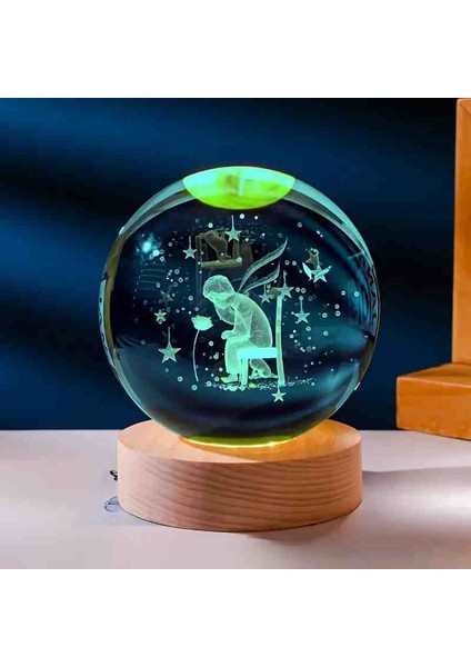 Kristal Cam Kar Küresi 3D Renk Değiştiren Rgb'li Doğal Ahşap Standlı USB Kablolu LED Işıklı Lamba Seti Konsept Dekoratif Hediyelik Eşya Top Dekor Özel Premium Seri fırsatları