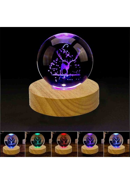 Kristal Cam Kar Küresi 3D Renk Değiştiren Rgb'li Doğal Ahşap Standlı USB Kablolu LED Işıklı Lamba Seti Konsept Dekoratif Hediyelik Eşya Top Dekor Özel Premium Seri