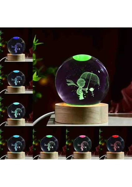 Kristal Cam Kar Küresi 3D Renk Değiştiren Rgb'li Doğal Ahşap Standlı USB Kablolu LED Işıklı Lamba Seti Konsept Dekoratif Hediyelik Eşya Top Dekor Özel Premium Seri