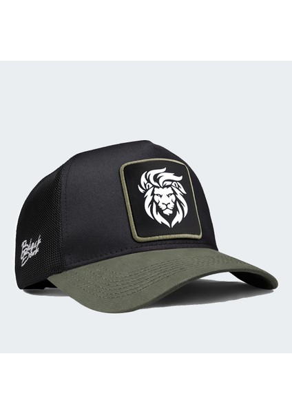 V1 Trucker Aslan - 9sh Kod Logolu Unisex Haki Siperli-Siyah Şapka (Cap)