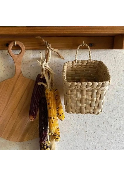 Dekoratif Çok Amaçlı Doğal El Yapımı Hasır Saksı Sepet / 10X10 cm