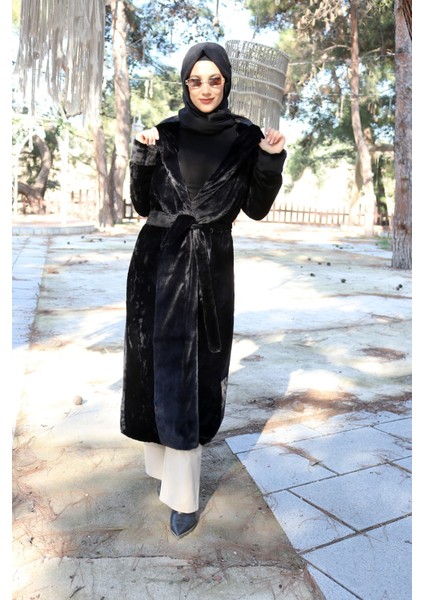 Barbora Kışlık Kürk Kadın Ceket Tam Tesettür Boy BT296SIYAHTESETTÜR9