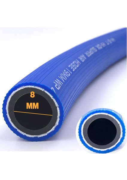 Çelik Thermo Kompresör Hava Hortumu 8 mm Metre Seçenekli Mavi-15 Metre