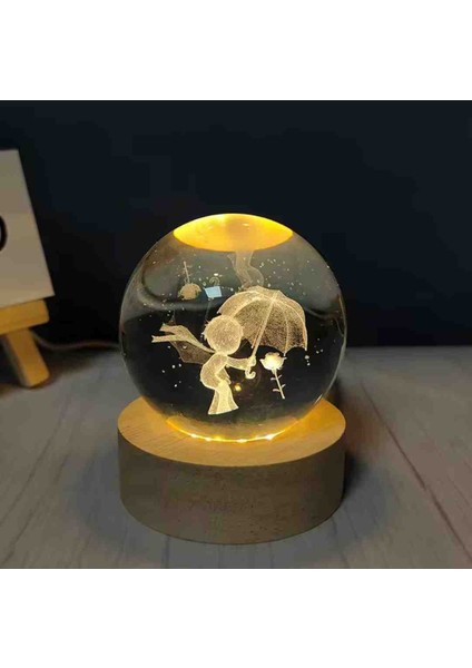 Kristal Cam Kar Küresi 3D Işıklı LED Lamba USB Kablolu Ahşap Standlı Özel Gün Işığı Dekoratif Hediyelik Konsept Masaüstü Aksesuar Şık Zarif Süs Biblo Dekor Top Özel Üretim Premium Ay Küre Seti fırsatları