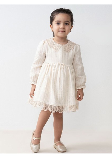 3-24 Ay Bebe Yaka Uzun Kollu Dantel Detaylı Kız Bebek Elbise My 4353
