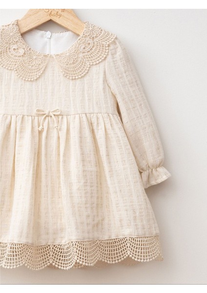 3-24 Ay Bebe Yaka Uzun Kollu Dantel Detaylı Kız Bebek Elbise My 4353 modelleri