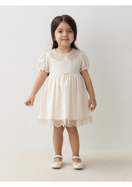 3-24 Ay Bebe Yaka Kısa Kollu Dantel Detaylı Kız Bebek Elbise My 4264