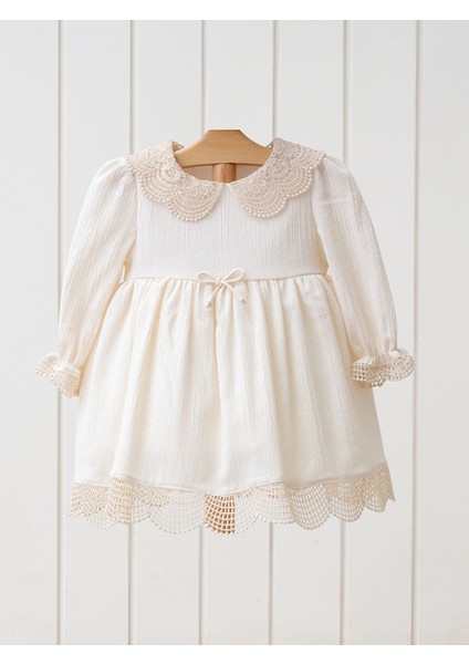 2-5 Yaş Bebe Yaka Uzun Kollu Dantel Detaylı Kız Bebek Elbise My 4366