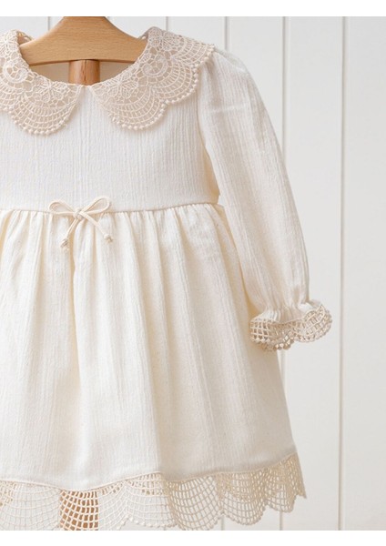 2-5 Yaş Bebe Yaka Uzun Kollu Dantel Detaylı Kız Bebek Elbise My 4366