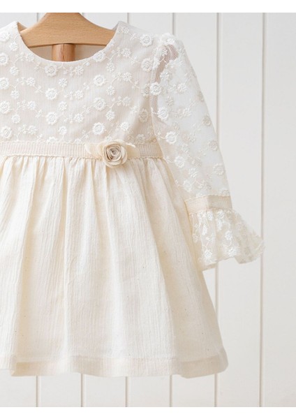 2-5 Yaş Bisiklet Yaka Uzun Kollu Kız Bebek Elbise mm 4375 modelleri
