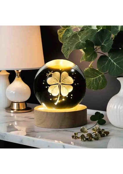 Kristal Cam Kar Küresi 3D Işıklı LED Lamba USB Kablolu Ahşap Standlı Özel Gün Işığı Dekoratif Hediyelik Konsept Masaüstü Aksesuar Şık Zarif Süs Biblo Dekor Top Özel Üretim Premium Ay Küre Seti