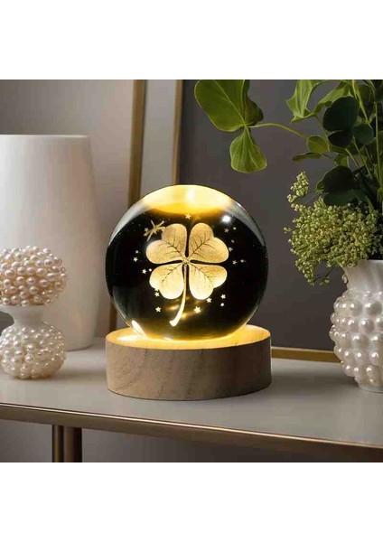 Kristal Cam Kar Küresi 3D Işıklı LED Lamba USB Kablolu Ahşap Standlı Özel Gün Işığı Dekoratif Hediyelik Konsept Masaüstü Aksesuar Şık Zarif Süs Biblo Dekor Top Özel Üretim Premium Ay Küre Seti indirimleri