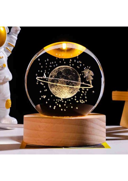 Kristal Cam Kar Küresi 3D Işıklı LED Lamba USB Kablolu Ahşap Standlı Özel Gün Işığı Dekoratif Hediyelik Konsept Masaüstü Aksesuar Şık Zarif Süs Biblo Dekor Top Özel Üretim Premium Ay Küre Seti fiyatları
