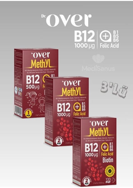 B12 (Methyl) Plus - B12 Vitamini, Biotin, Folik Asit, Vitamin B1, Vitamin B5, Vitamin B6 Içeren Takviye Edici Gıda, Sprey, 20 ml - 3 Kutu