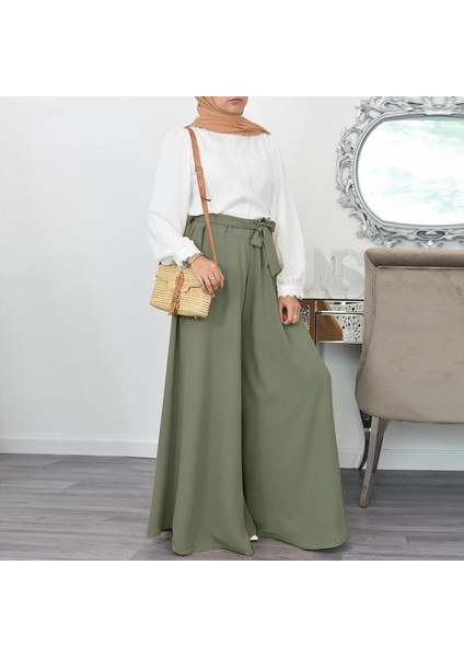 Barbora Keten Yazlık Günlük Kemerli Kadın Pantolon Şalvar LN345HAKI4