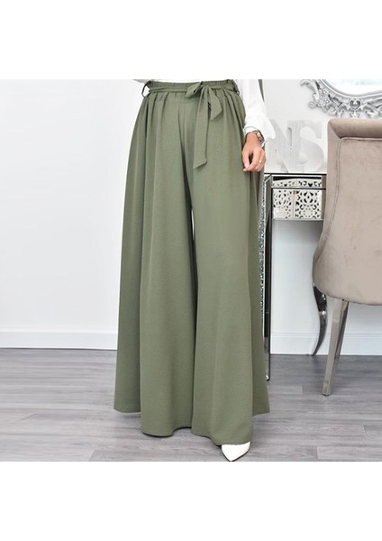 Barbora Keten Yazlık Günlük Kemerli Kadın Pantolon Şalvar LN345HAKI4