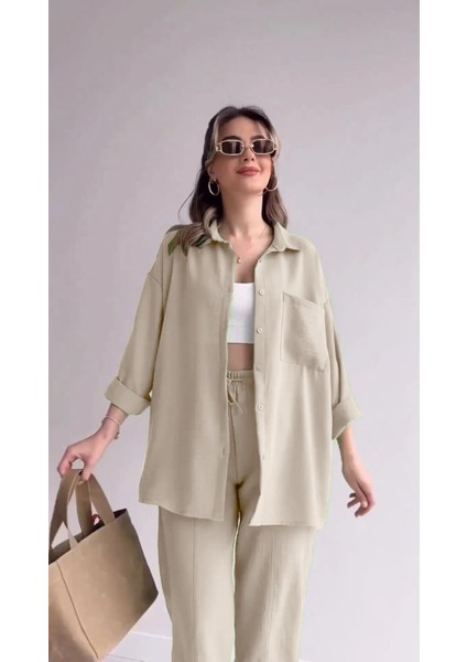 Barbora Keten Günlük Ikili Takım Elbise Pantolon Gömlek LN21EKRU9 modelleri