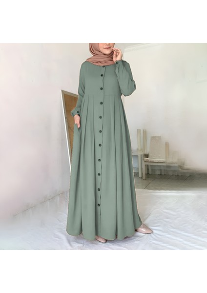 Keten Günlük Yazlık Tam Boy Tesettür Kadın Elbise LN391HAKI6