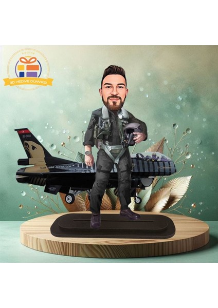 F16 Pilot Karikatürlü Biblo Hediye 3D Masa Üstü Biblo Hediyesi