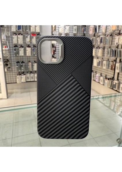 iPhone 12 - 12 Pro Lüks Karbon Fiber Telefon Kılıfı Mat Desenli Sert Kapak Siyah