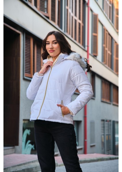 Günlük Kürklü Şişme Kadın Mont 807BEYAZ4 fırsatları