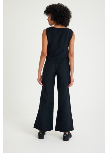 Keten Günlük Rahat Kolsuz Alt Üst Kadın Takım modelleri