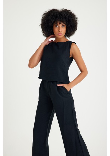 Keten Günlük Rahat Kolsuz Alt Üst Kadın Takım indirimleri