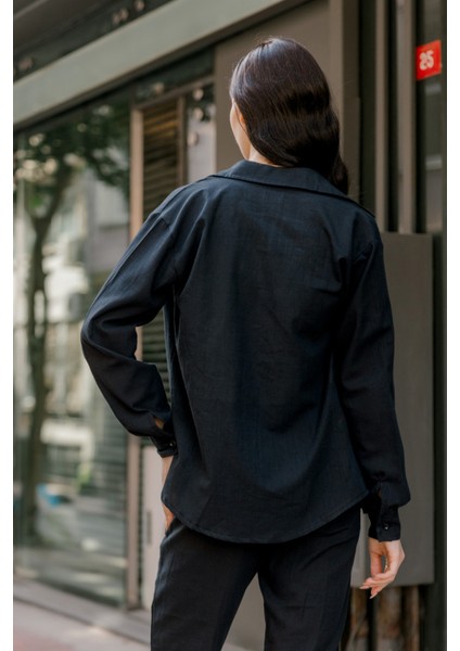 Keten Günlük Ikili Takım Elbise Pantolon Gömlek LN21SIYAH8